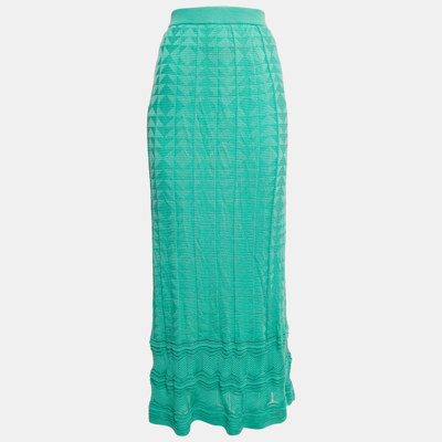 Pre-owned M Missoni Mint Green Patterned Knit Elasticated Waist Maxi Skirt S