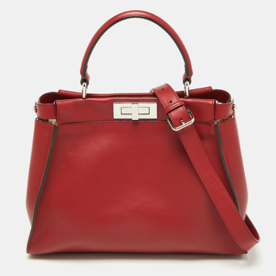 Pre-owned Fendi Red Leather Regular Peekabootop Handle Bag