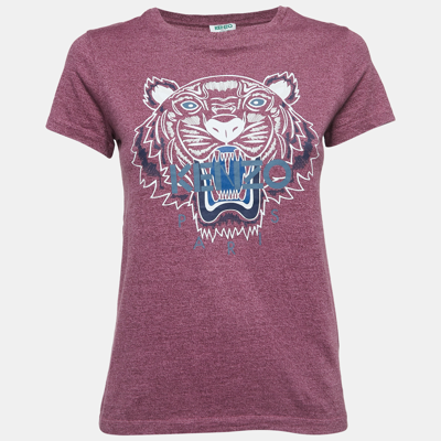 Pre-owned Kenzo Purple Logo Tiger Print Cotton Short Sleeve T-shirt Xs