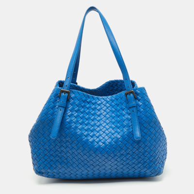 Pre-owned Bottega Veneta Blue Intrecciato Leather Cesta Bag