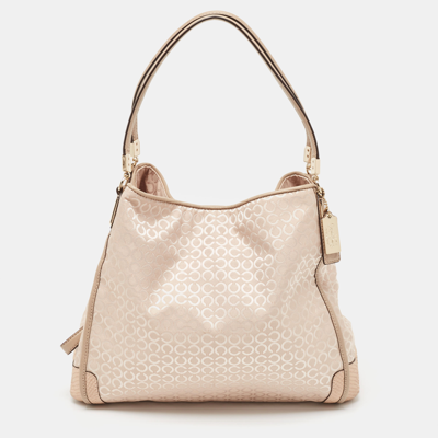 Pre-owned Coach Pink Canvas And Python Embossed Leather Edie Hobo