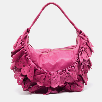 Pre-owned Dior Purple Leather Large Gypsy Ruffle Hobo