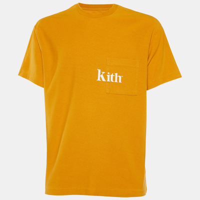 Pre-owned Kith Mustard Yellow Cotton Knit Logo Printed Crewneck T-shirt S
