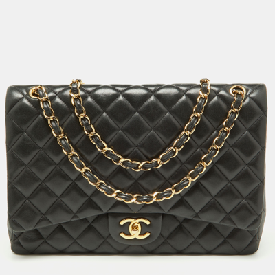 Pre-owned Chanel Black Quilted Leather Maxi Classic Double Flap Bag