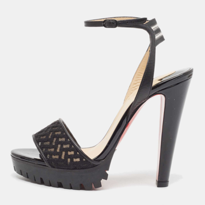 Pre-owned Christian Louboutin Black Leather And Lace Volumetric Ankle Strap Sandals Size 35