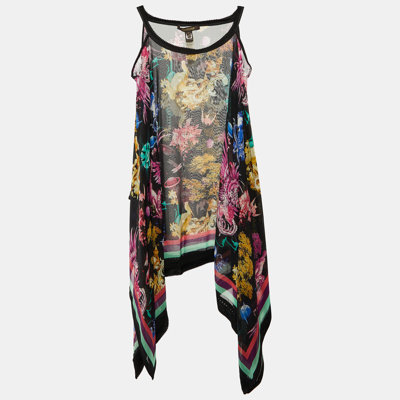 Pre-owned Roberto Cavalli Black Printed Silk Sheer Kaftan Top S