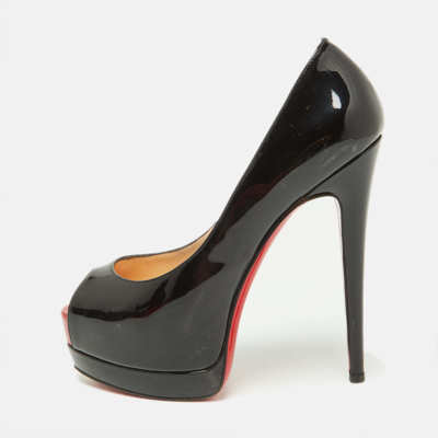 Pre-owned Christian Louboutin Black Patent Leather Very Prive Peep Toe Pumps Size 36