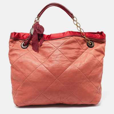 Pre-owned Lanvin Rust/red Leather/satin And Patent Leather Amalia Cabas Tote In Orange