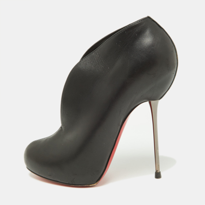 Pre-owned Christian Louboutin Black Leather Miss Fast Plato Platform Ankle Booties Size 38.5