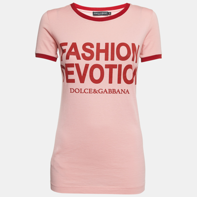 Pre-owned Dolce & Gabbana Pink Fashion Devotion Print Cotton T-shirt Xs
