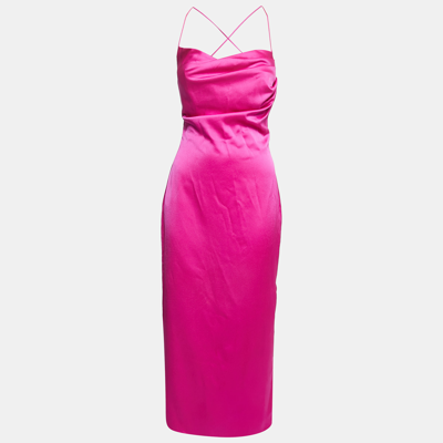 Pre-owned Rasario Pink Crepe Cowl Neck Strappy Maxi Dress S