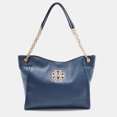 Pre-owned Tory Burch Blue Leather Mcgraw Slouchy Tote