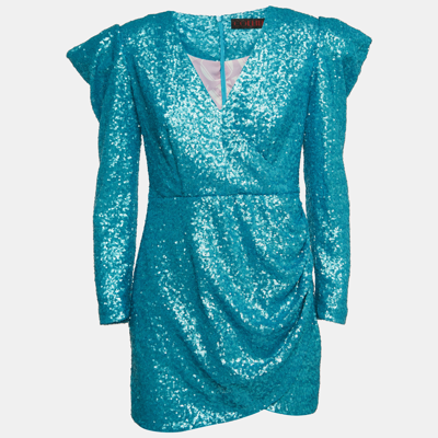 Pre-owned Collini Blue Sequin Draped Long Sleeve Mini Dress S