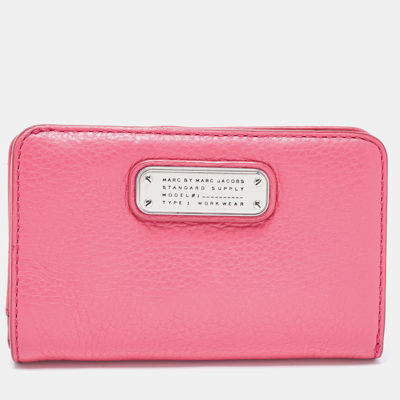 Pre-owned Marc By Marc Jacobs Pink Leather Zip Around Wallet