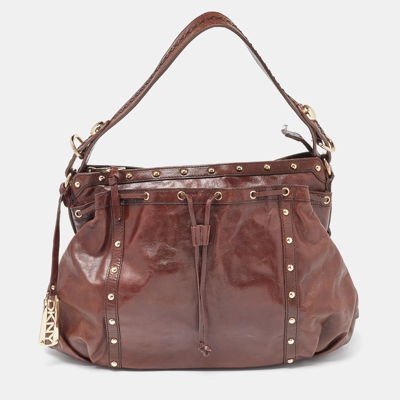 Pre-owned Dkny Brown Leather Studded Hobo