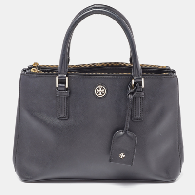 Pre-owned Tory Burch Black Leather Double Zip Robinson Tote