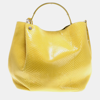 Pre-owned Dior Christian  Python Tote And Shoulder Bag In Yellow