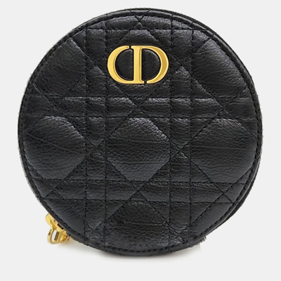 Pre-owned Dior Christian  Caro Chain Round Pouch In Black