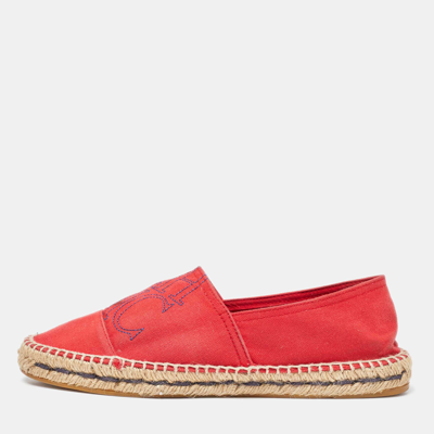 Pre-owned Ch Carolina Herrera Red Canvas Espadrille Flats Size 40