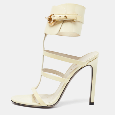 Pre-owned Gucci Cream Patent Leather Ursula Horsebit Gladiator Sandals Size 36