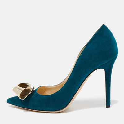 Pre-owned Jimmy Choo Teal Suede Vesna Pumps Size 37 In Green