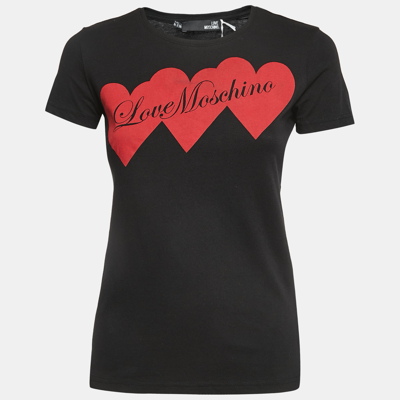 Pre-owned Love Moschino Black Logo Print Cotton Short Sleeve Slim Fit T-shirt S