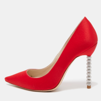 Pre-owned Sophia Webster Red Satin Coco Crystal Pumps Size 36.5