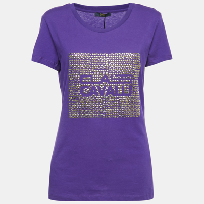 Pre-owned Class By Roberto Cavalli Studded Purple Short Sleeve T-shirt Xl