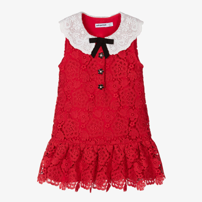 SELF-PORTRAIT GIRLS RED LACE COLLAR DRESS