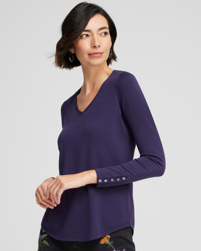 Chico's Spun Rayon V-neck Pullover Sweater In Purple