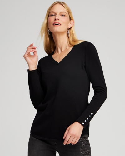 Chico's Spun Rayon V-neck Pullover Sweater In Black