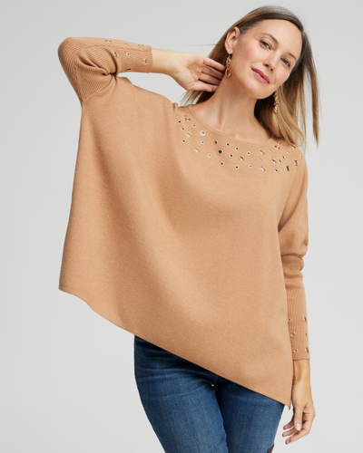 Chico's Grommet Detail Sweater Poncho In Camel Brown