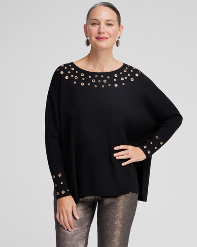 Chico's Grommet Detail Sweater Poncho In Black