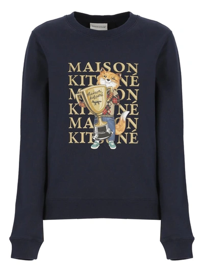 Maison Kitsuné 狐狸logo印花棉卫衣 In Blue