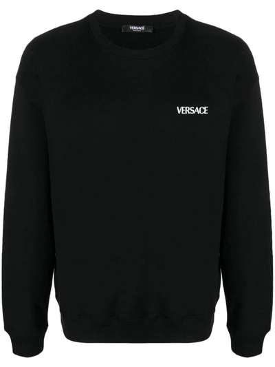 Versace Printed Cotton Crew-neck Sweatshirt In Black+print