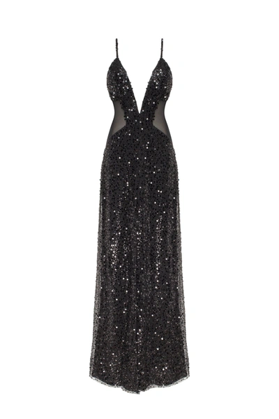 Milla Sexy Spaghetti Straps Black Maxi Covered In Sequins