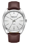 KENNETH COLE DIAMOND DIAL LEATHER STRAP WATCH, 42MM