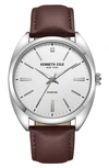 Kenneth Cole Diamond Dial Leather Strap Watch, 42mm In Brown