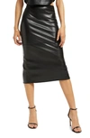 GOOD AMERICAN BETTER THAN FAUX LEATHER MIDI PENCIL SKIRT