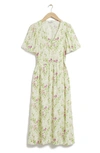 & Other Stories Floral Flutter Sleeve Dress In White Multi Floral