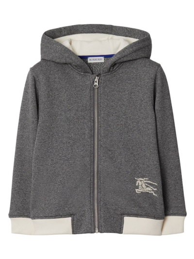 Burberry Kids' Ekd Logo-embroidered Zipped Hoodie In Grey