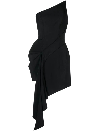 Mugler Short Asymmetrical Draped Dress In Black
