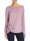 AQUA WOMENS KNOT-FRONT LONG SLEEVES PULLOVER TOP