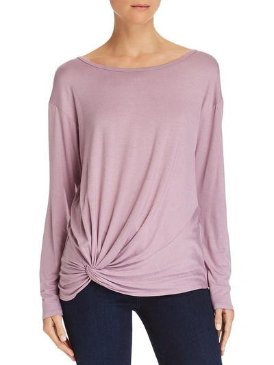 Aqua Womens Knot-front Long Sleeves Pullover Top In Purple