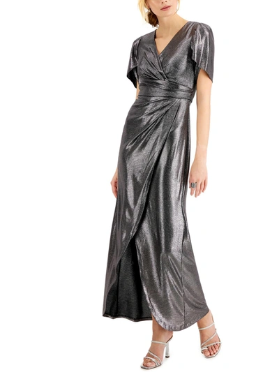 Nw Nightway Womens Metallic Maxi Wrap Dress In Multi