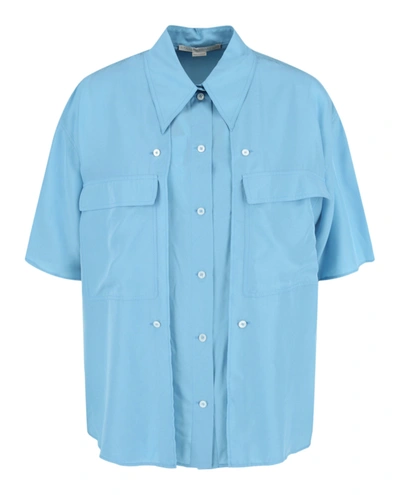 Stella Mccartney Oversized Silk Workwear Shirt In Blue