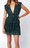 OLIVACEOUS ALEXIA PLEATED DRESS IN BLACK GREEN
