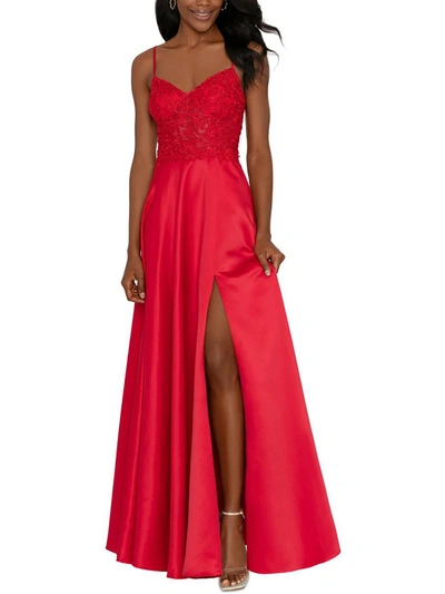 Blondie Nites Juniors Womens Lace-up Back Maxi Evening Dress In Red