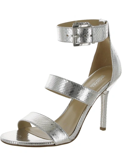 Michael Michael Kors Amal Womens Leather Ankle Strap Heels In Silver