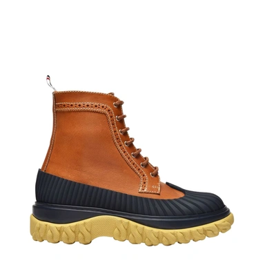 THOM BROWNE LONGWING DUCK LACED BOOTS IN BROWN LEATHER